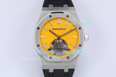 R8 Audemars Piguet Royal Oak Tourbillon Replica Watch Yellow Dial Black Rubber 41MM